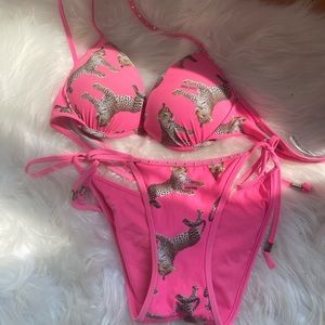 Y2K early 2000’s Victoria Secret Pink cheetah rhinestone bikini